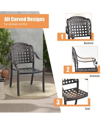 4pcs Patio Cast Aluminum Armrest Chairs Dining Stackable Outdoor