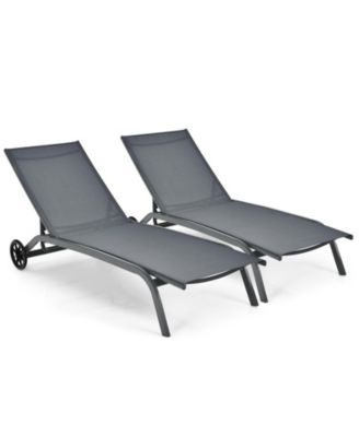 2PCS Patio Lounge Chair Chaise Adjustable Back Recliner W/Wheels