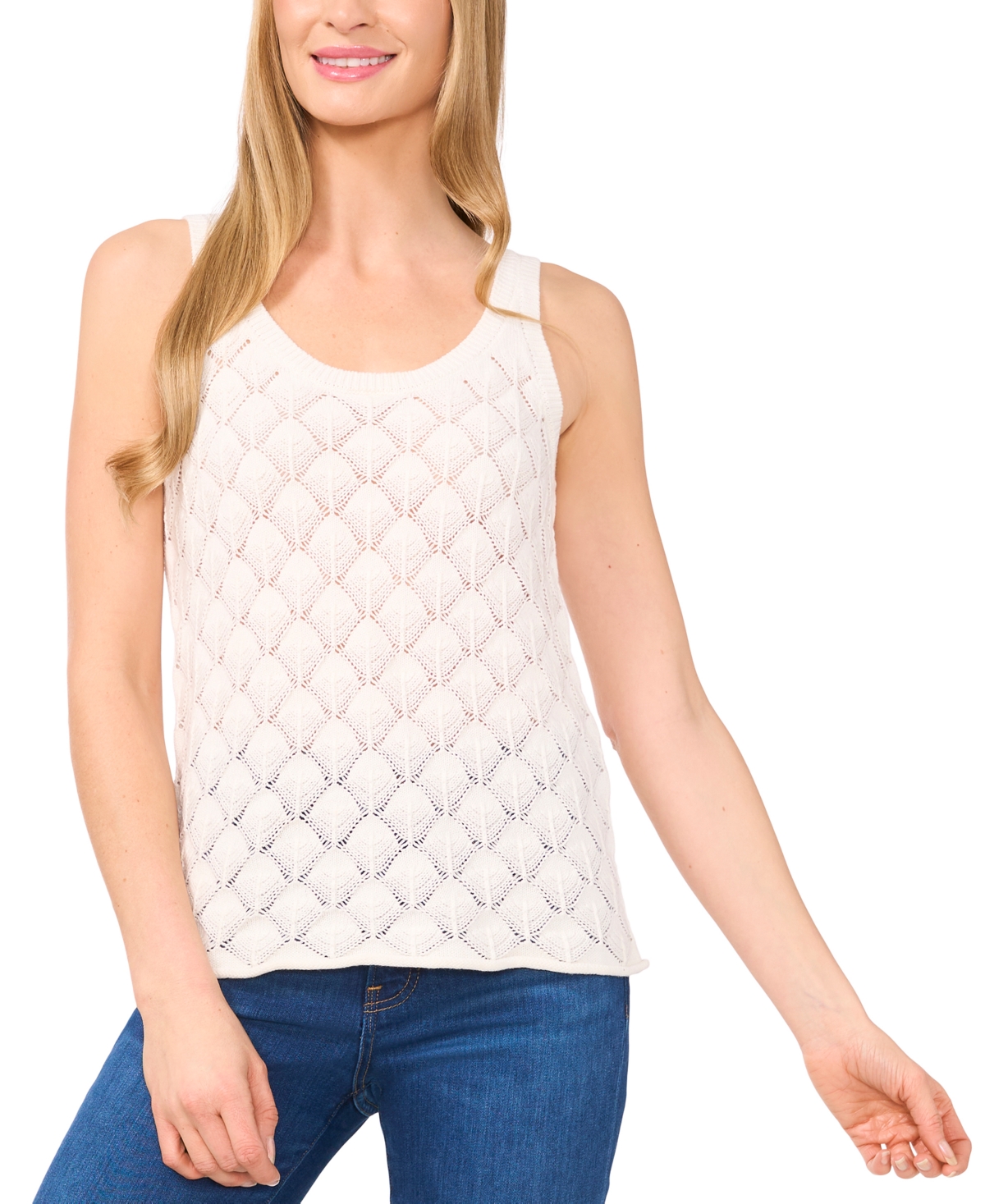 Women's Cotton Crewneck Sleeveless Sweater Tank Top - Antique White