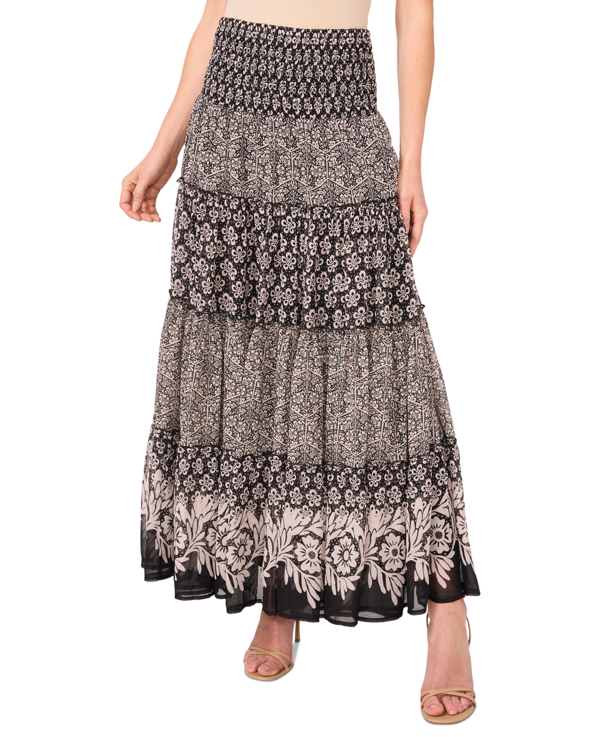 Cece Women's Printed Tiered Smock-waist Maxi Skirt