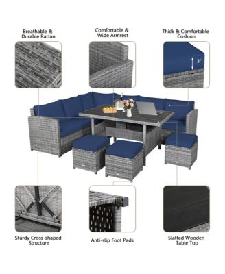 7 Piece Outdoor Rattan Sectional Sofa Set Patio Conversation Set w/ Cushions