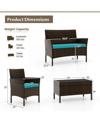 8 PCS Rattan Patio Conversation Set Wicker Outdoor Furniture Set w/ Chair Loveseat