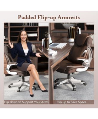 Ergonomic Office PU Leather Executive Chair with Flip-up Armrests and Rocking Function