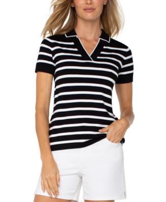 Liverpool Los Angeles Womens Short Sleeve Striped Sweater Xs 3x In Black