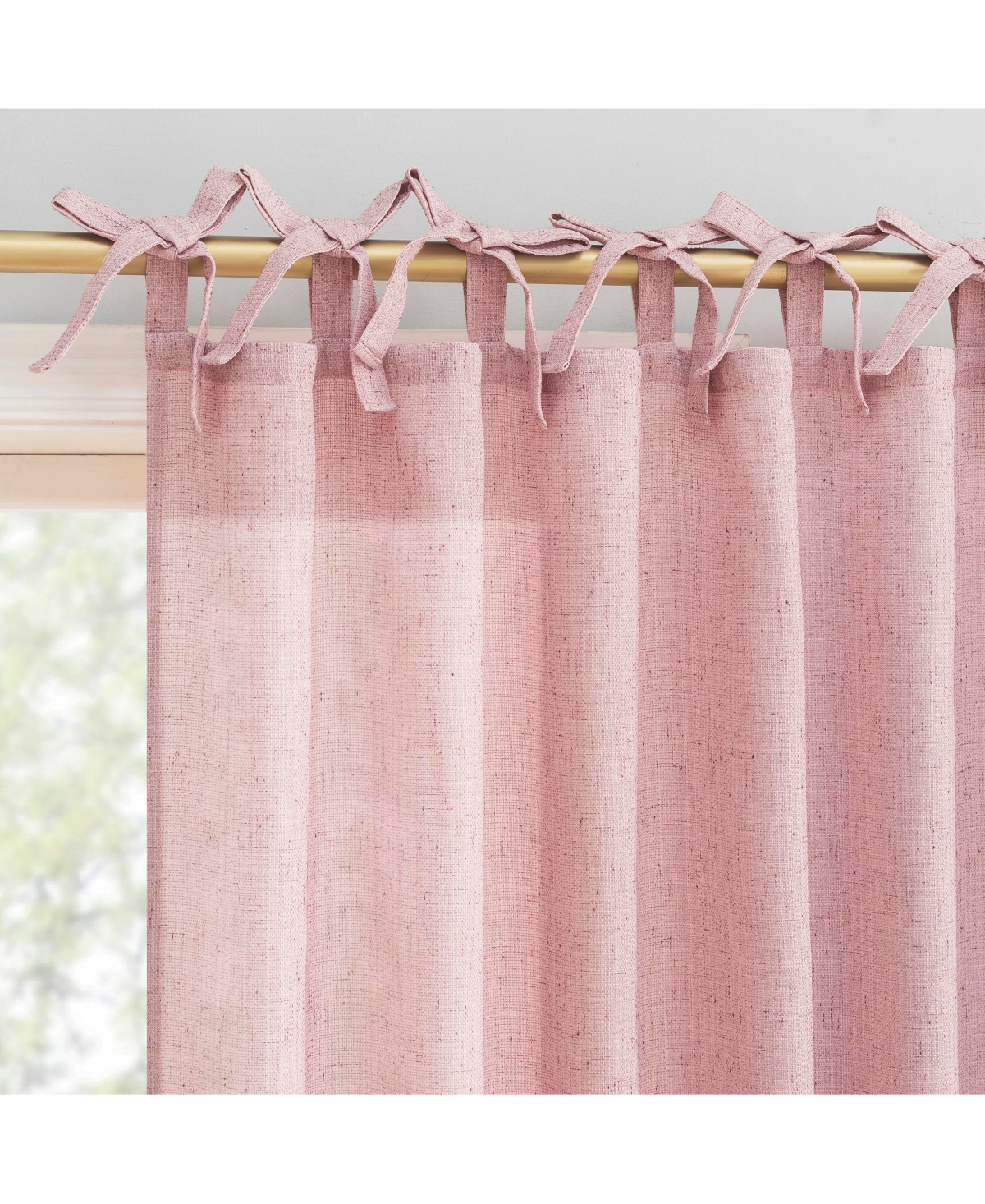 Roxy Generation Slub Texture Tacked Bow Semi-Sheer Tie Top Curtain Panel