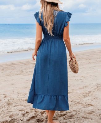 Women's Country Charm Blue Midi Beach Dress