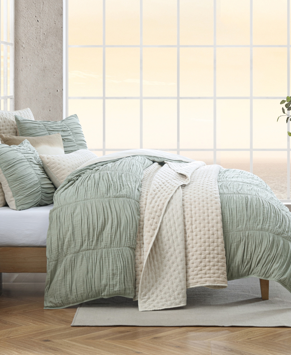 Dkny Pure Ruched Gauze 3-pc. Duvet Cover Set, Full/queen In Green