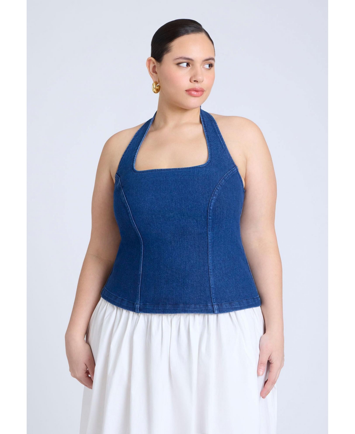 Women's Comfort Stretch Denim Halter Top - Medium wash