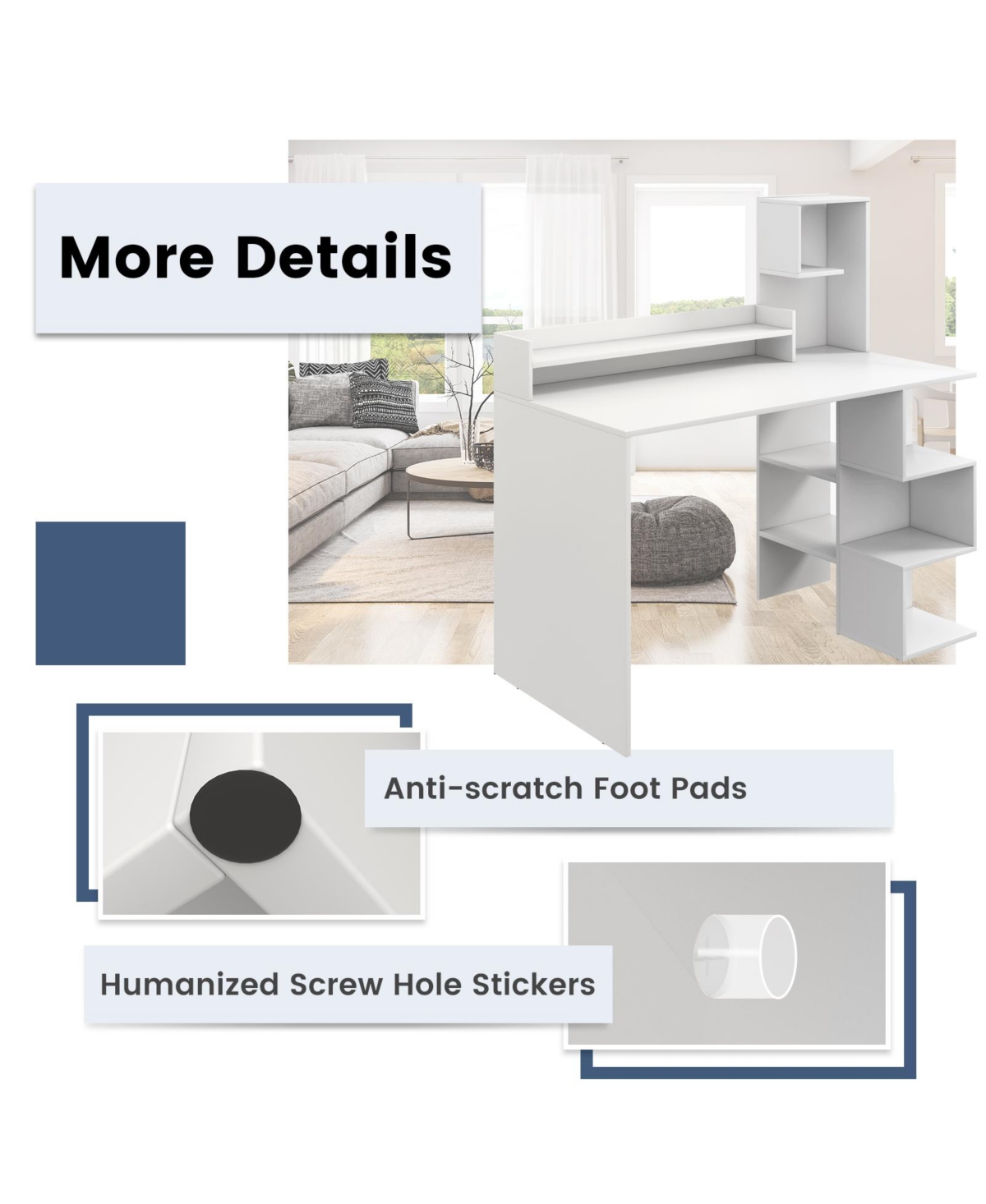 Modern Computer Desk with Storage Bookshelf and Hutch for Home Office