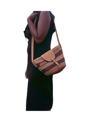Life Damier Pattern Handwoven Sisal Straw Crossbody Shoulder Bag