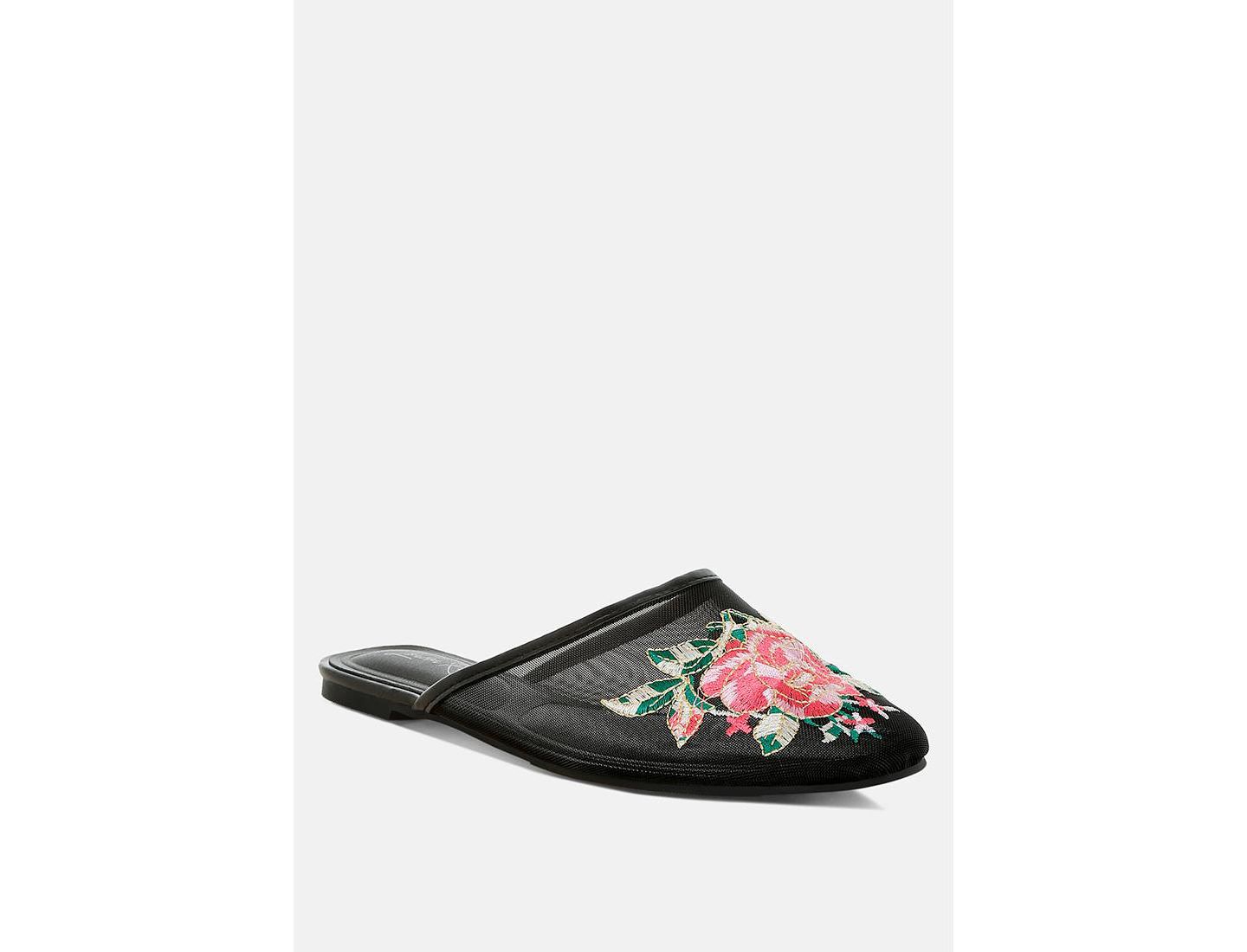 Женские сабо London Rag Shara Floral Embroidered Mesh Mules, цвет: Чёрный — фото 1