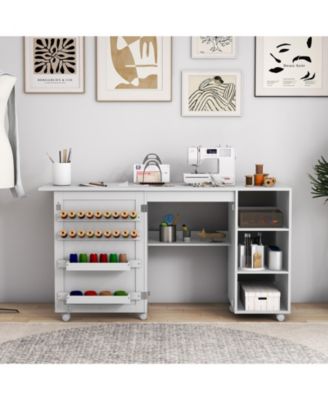 Multifunctional Folding Sewing Machine Craft Station with Storage Shelves