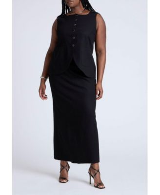 Women's Plus Size Square Neck Scoop Hem Linen Blend Vest