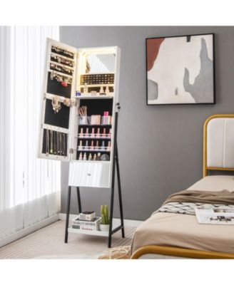 Lockable Freestanding Jewelry Organizer with Full-Length Frameless Mirror