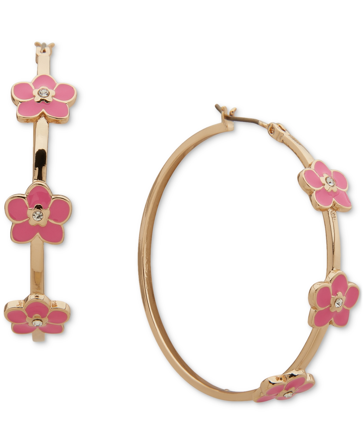 Karl Lagerfeld Gold-tone Enamel & Crystal Flower Medium Hoop Earrings, 1.6" In Medium Red