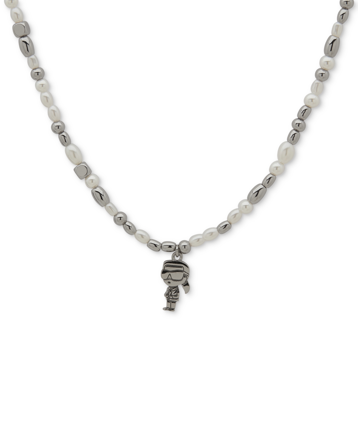 Karl Lagerfeld Imitation Pearl & Beaded Karl Charm Pendant Necklace, 16" + 3" Extender In White