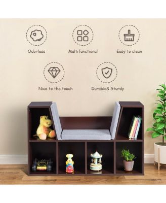 6-Cubby Kid Storage Bookcase Cushioned Reading Nook