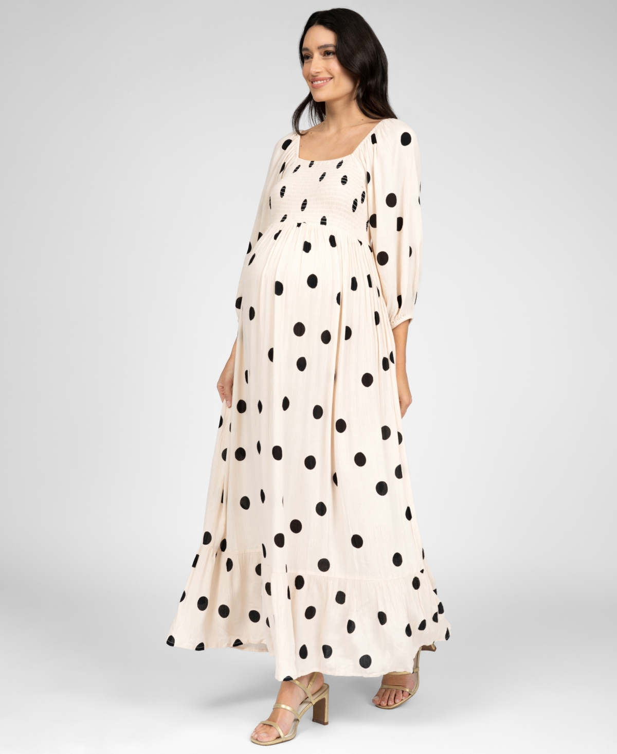 Shop Seraphine Women's Maternity Shirred Bodice Midi Dress In Dot