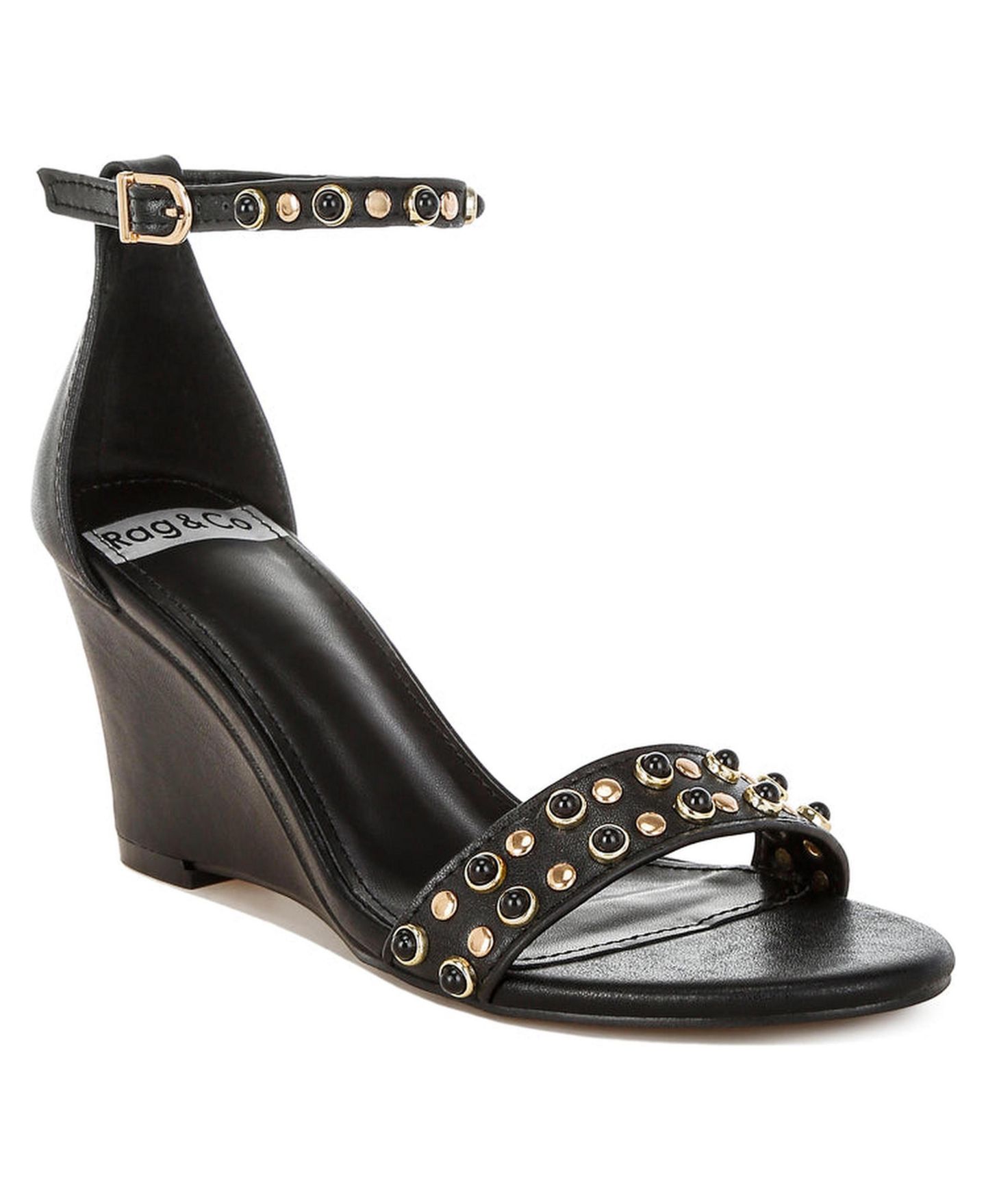 Женские сандалии Rag & Co Nidara Studs Embellished Genuine Leather, цвет: Чёрный кожаный — фото 1