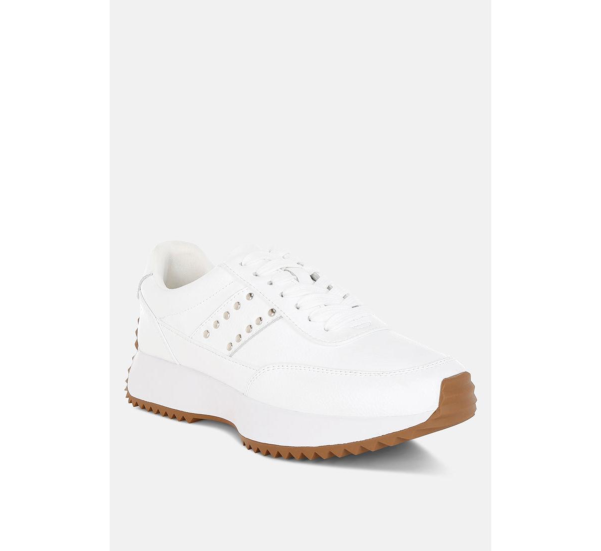 Athion Studded Real Leather Sneakers - White