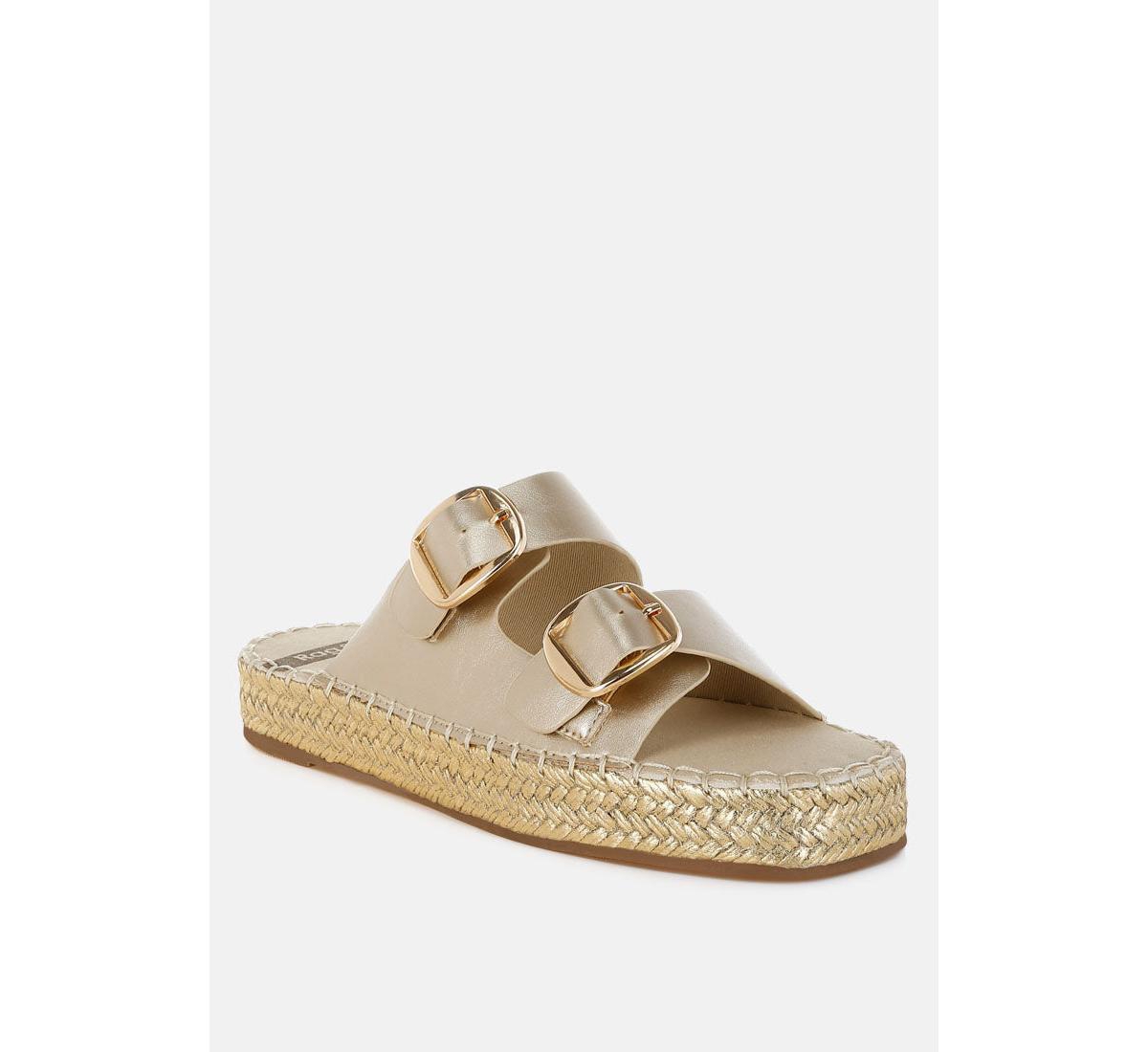 Miova Metallic Buckle Detail Espadrille Flatforms - Gold