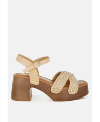 Qasa Studded Raffia Clog Sandals