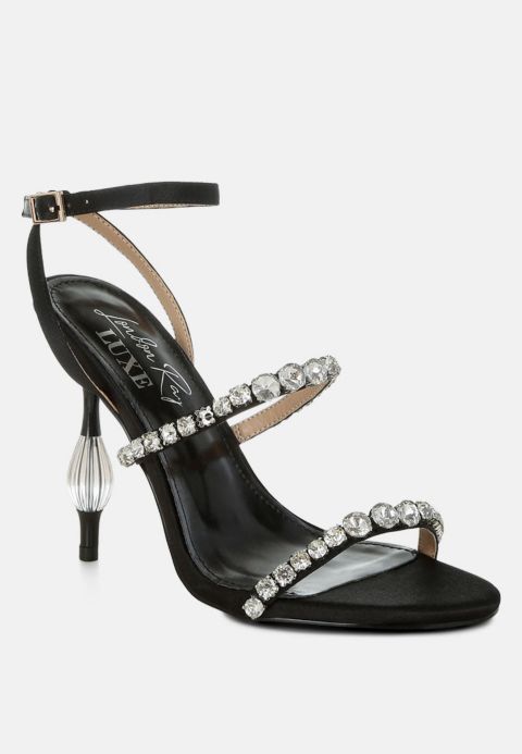 Женские сандалии London Rag Aragon Diamante Embellished Fantasy Heel, цвет: Чёрный атласный