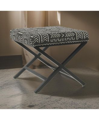 Tribal Pattern Upholstered Ottoman with X-Shape Legs for Stylish Seating & Storage
