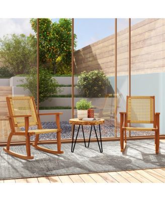 2-Piece Outdoor Rocking Chair, Acacia Wood Outdoor Rockers,