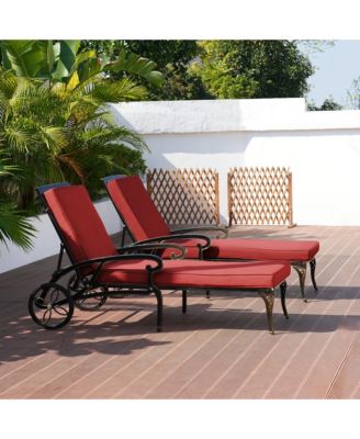 Outdoor Cast Aluminum Chaise Lounge Chair with Wheel and Cushion