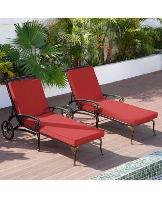 Outdoor Cast Aluminum Chaise Lounge Chair with Wheel and Cushion