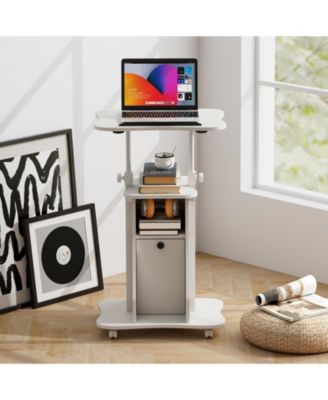 Adjustable Mobile Standing Desk Cart with Tilt Desktop and Cabinet