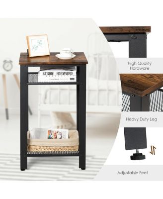3-Tier Industrial End Table with Metal Mesh Storage Shelves