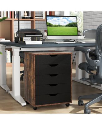 5 Drawer Mobile Lateral Filing Storage Home Office Floor Cabinet with Wheels