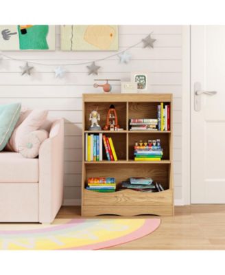 34.5" Kids Bookshelf with 5 Bins for Playroom and Living Room