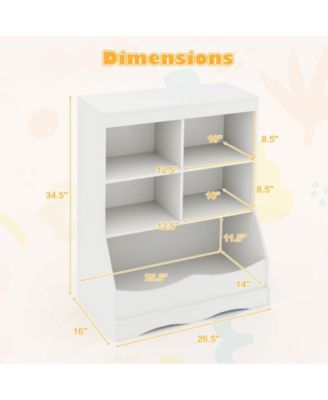 34.5" Kids Bookshelf with 5 Bins for Playroom and Living Room