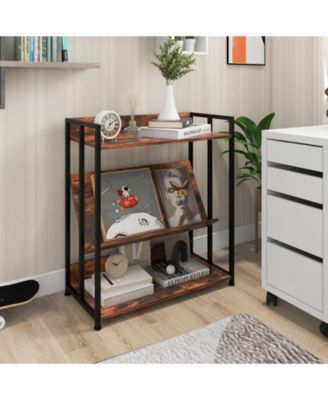 3-Tier Industrial Bookshelf Storage Shelf Display Rack with Adjustable Shelves-3-Tier