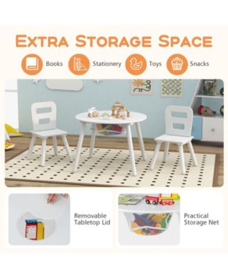 Wood Activity Kids Table and Chair Set with Center Mesh Storage