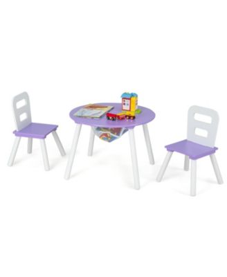 Wood Activity Kids Table and Chair Set with Center Mesh Storage