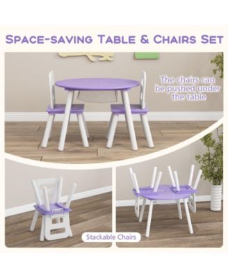 Wood Activity Kids Table and Chair Set with Center Mesh Storage