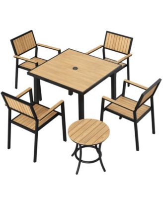 6-Piece Aluminum Outdoor Patio Dining Set with Square Table, Small Side Table and 4-Stackable Chairs