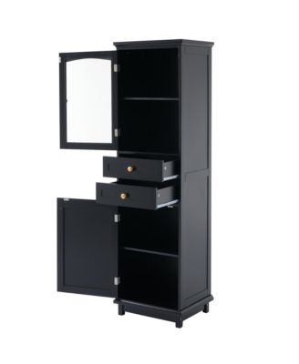 63&amp;#x22; MDF Tall Bathroom Storage Cabinet with Glass Doors, Drawers and Adjustable Shelves