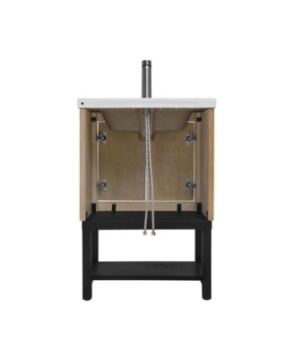 24" Bathroom Vanity with White Ceramic Sink & Faucet,Freestanding Bathroom Cabinet with 2 Storage Doors and Open iron Shelf