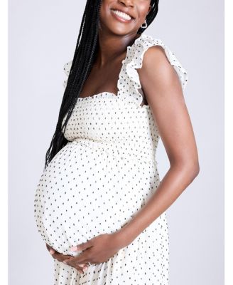 Women's Sleeveless Ruffle Shoulder Smocked Maxi Dress - Motherhood Maternity