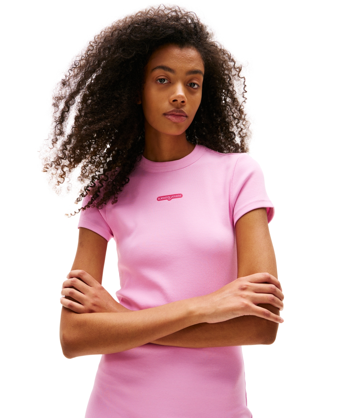 Tommy Jeans Women's Script Logo Ribbed Mini Dress In Pink