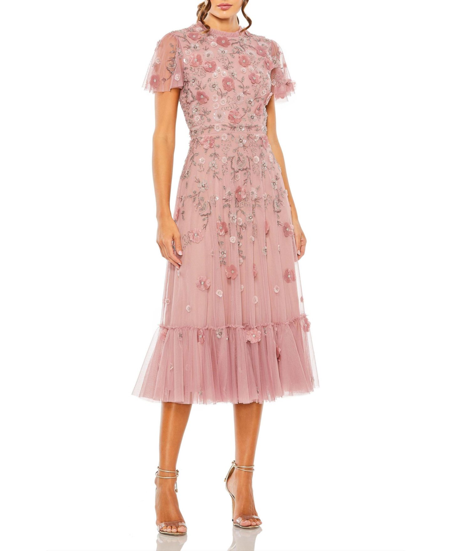Женское платье Mac Duggal Embellished High Neck Cap Sleeve A Line, цвет: Ягодный — фото 8