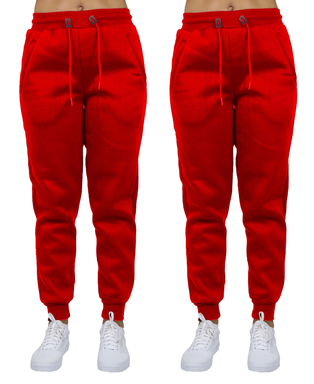 Galaxy By Harvic Women's Loose Fit Fleece Lined Jogger Sweatpants-2 Pack In Red-red
