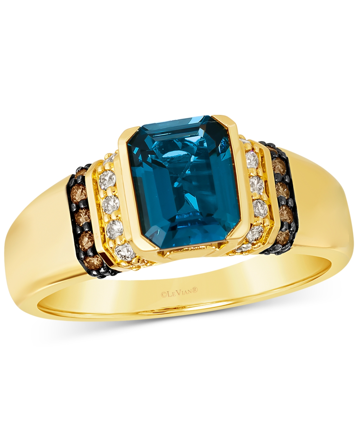 Men's London Blue Topaz (2-1/2 ct. t.w.) & Diamond (1/3 ct. t.w.) Statement Ring in 14k Yellow Gold - Yellow Gold