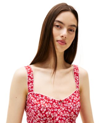 Women's Floral-Print Sweetheart Tank Top