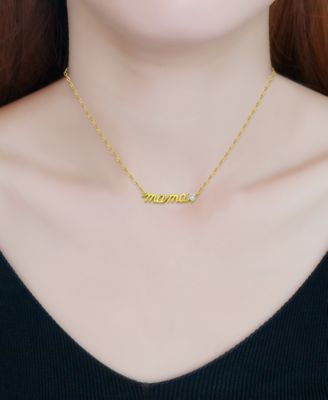 Cubic Zirconia Mama Script Pendant Necklace in 18k Gold-Plated Sterling Silver, 16" + 2" extender, Exclusively at Macy's